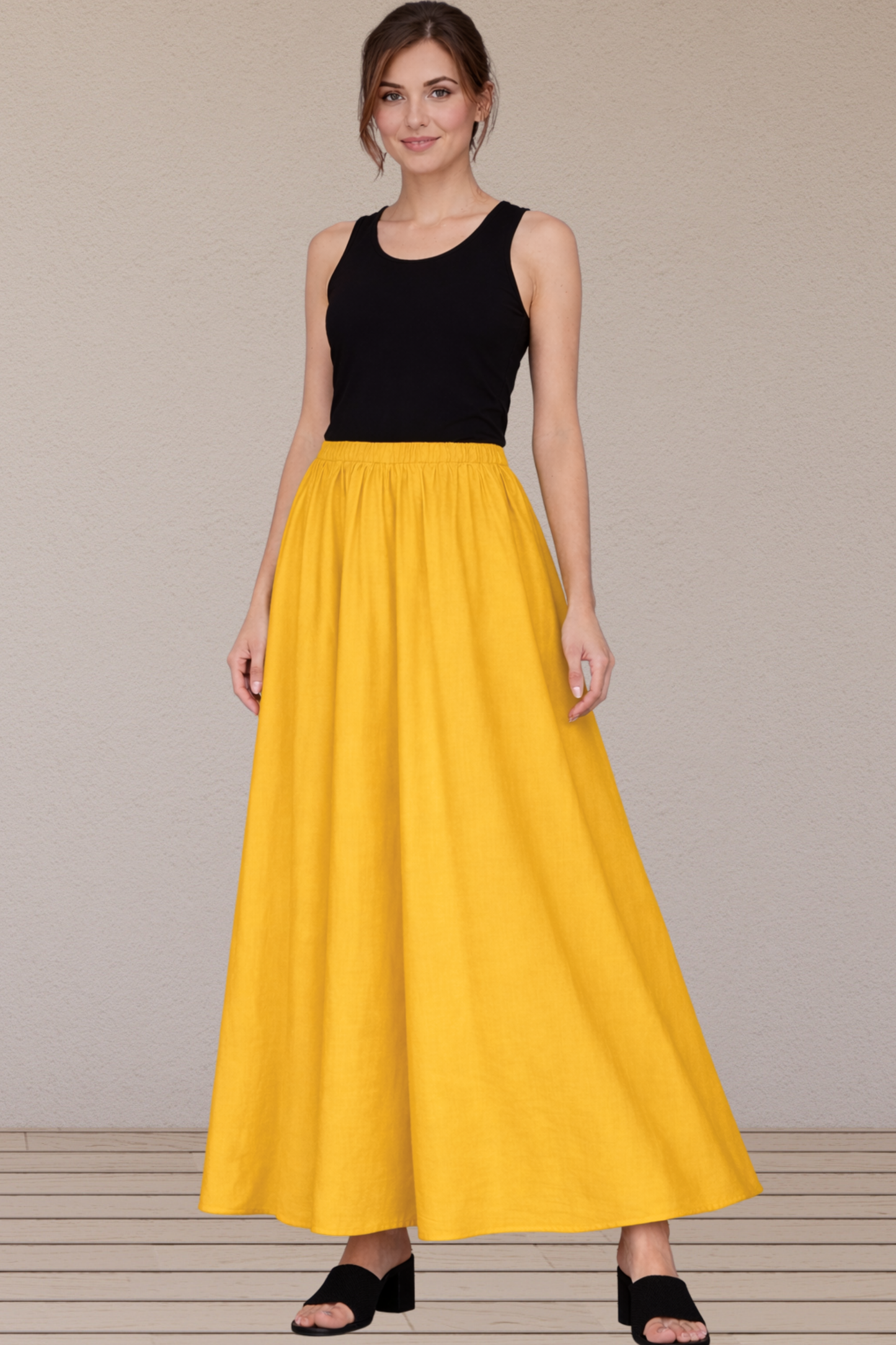 Yellow Rayon Long Skirt