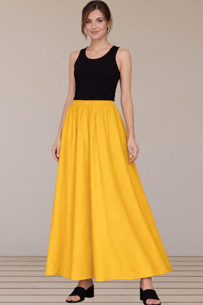 Yellow Rayon Long Skirt