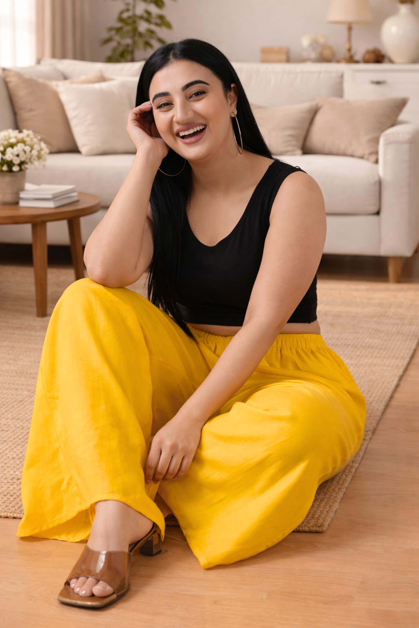 Yellow Rayon Loose Palazzo