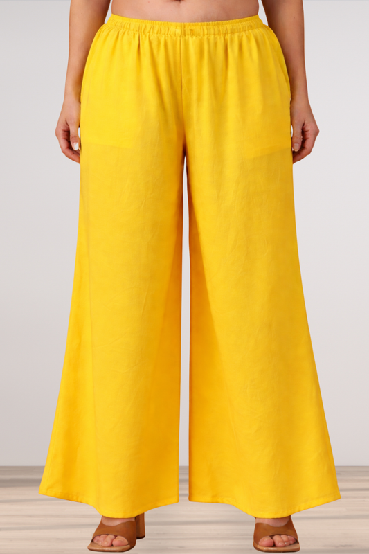 Yellow Rayon Loose Palazzo
