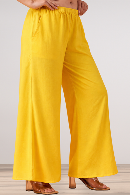 Yellow Rayon Loose Palazzo