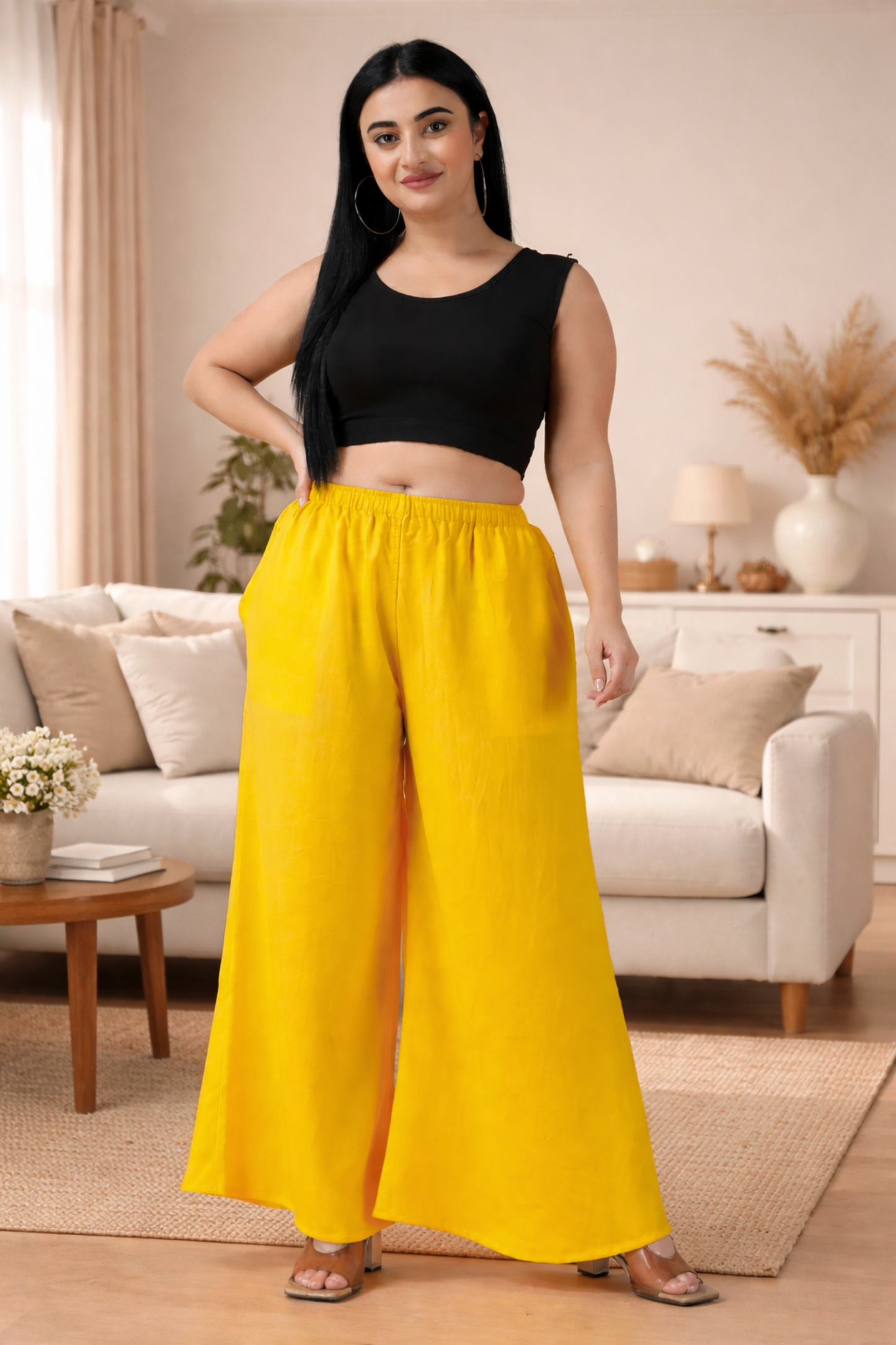 Yellow Rayon Loose Palazzo