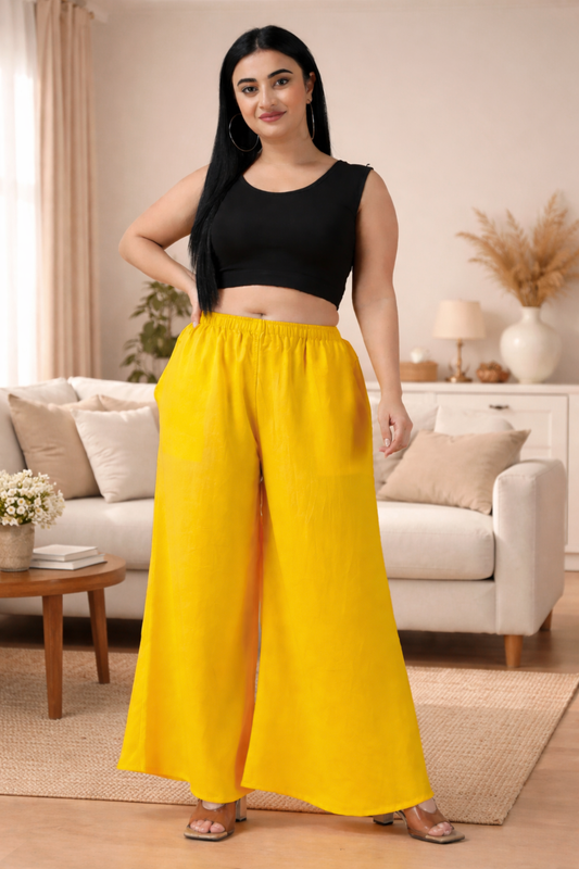 Yellow Rayon Loose Palazzo