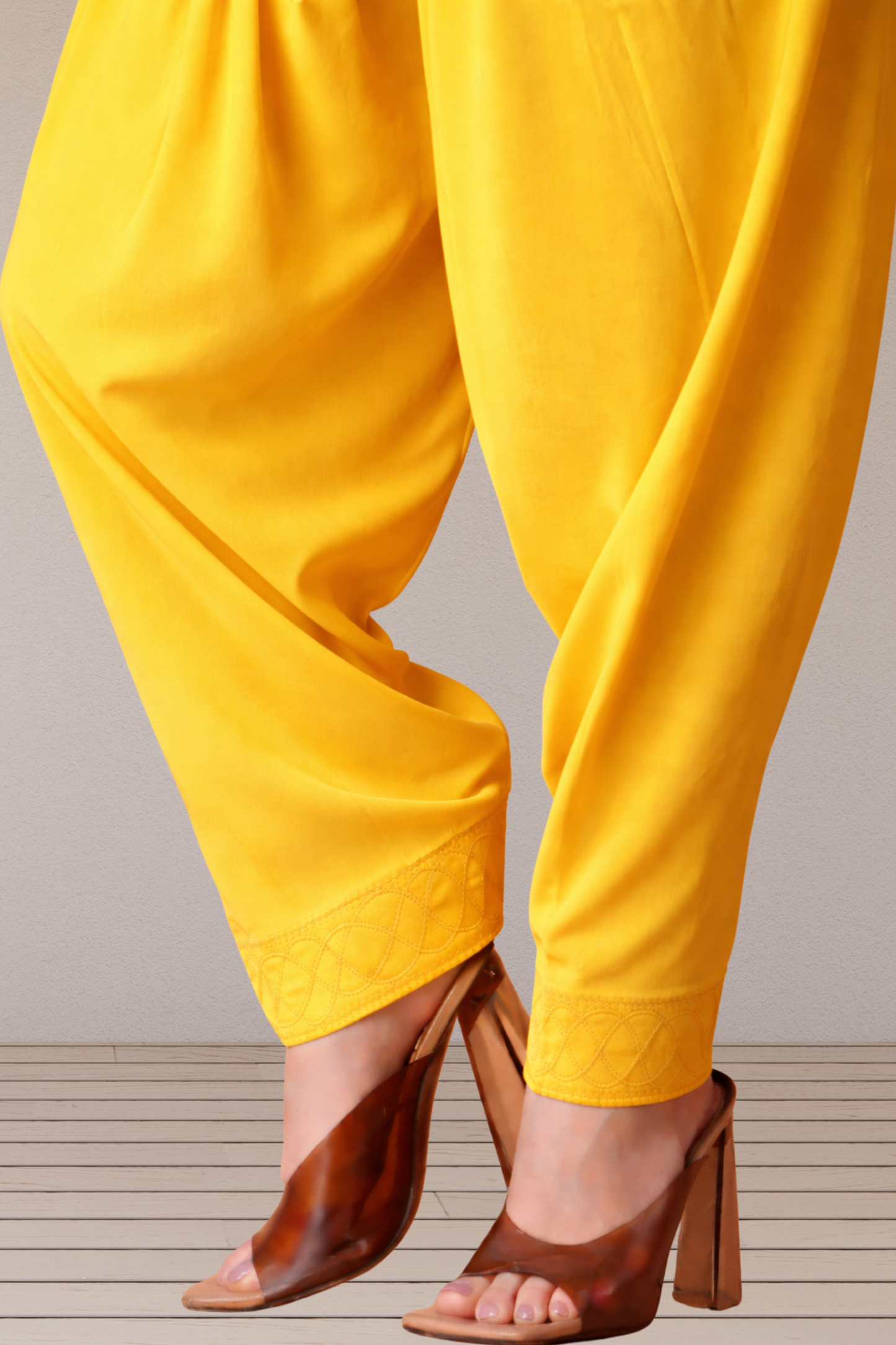 Yellow Pleated Rayon Salwar