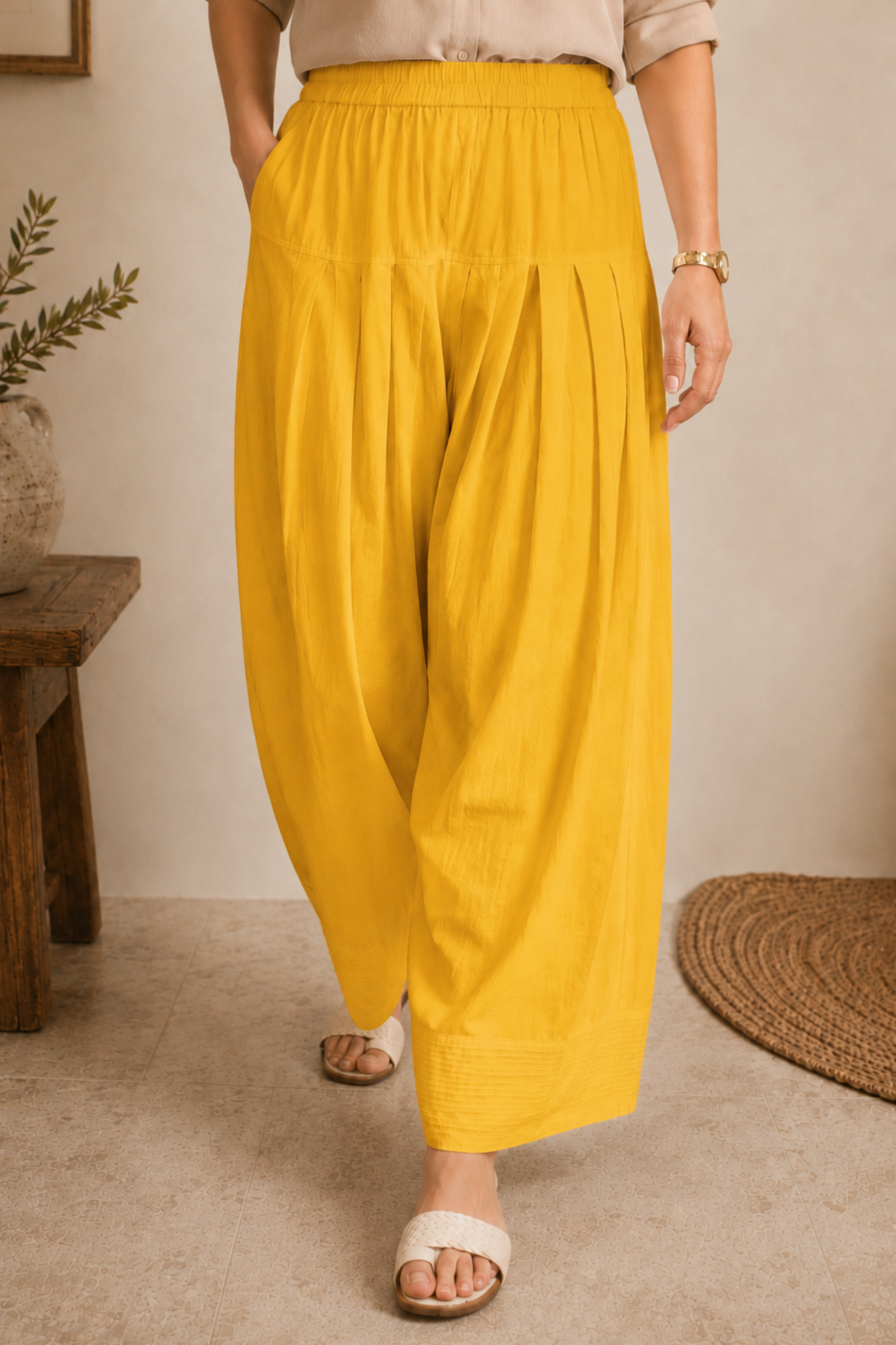 Yellow Cotton Farshi Salwar