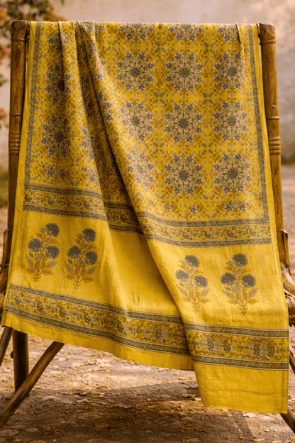 Yellowish Floral Cotton Dupatta