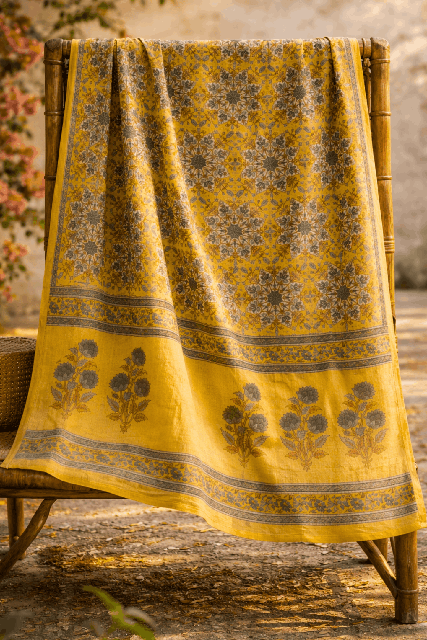 Yellowish Floral Cotton Dupatta