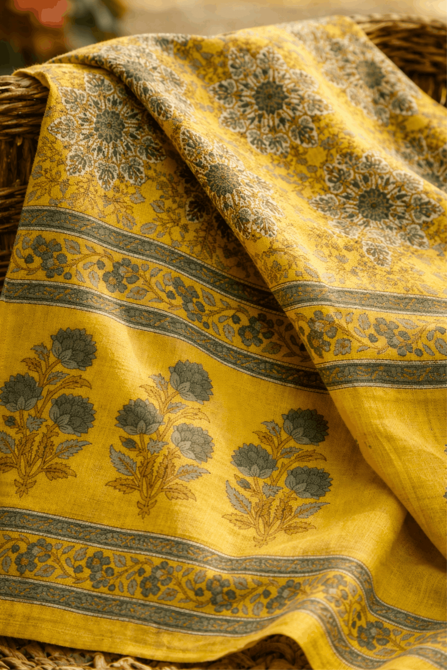 Yellowish Floral Cotton Dupatta