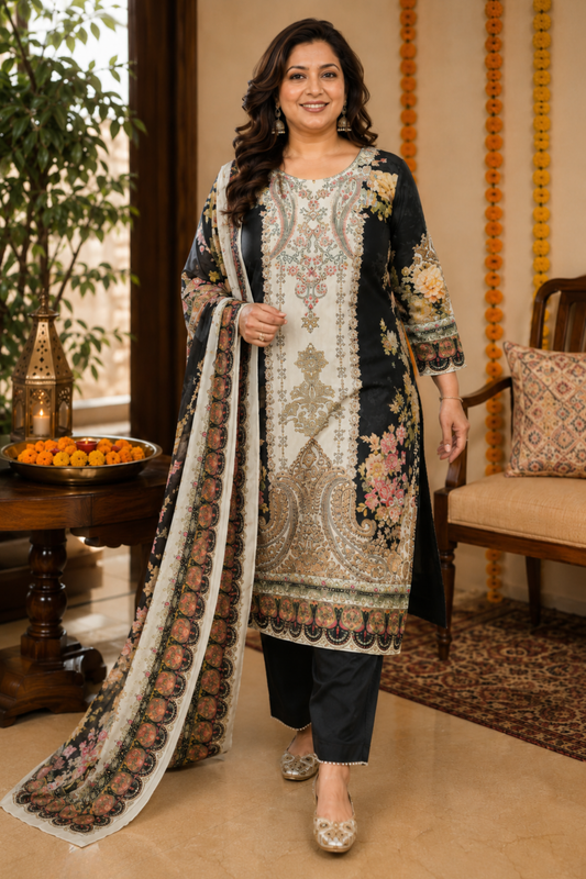 Zareen Karachi Muslin Suit with Aari Work