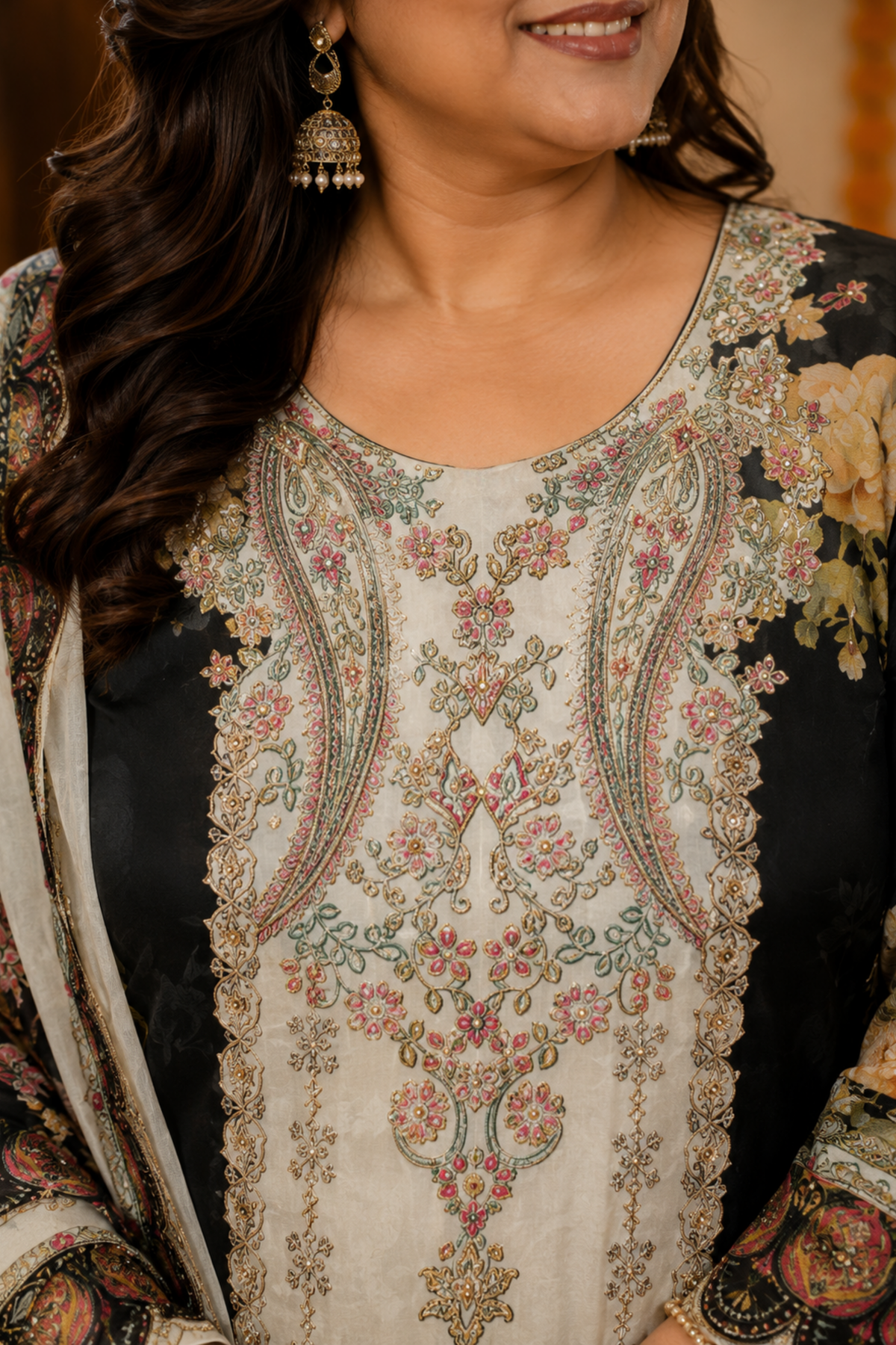 Zareen Karachi Muslin Suit with Aari Work