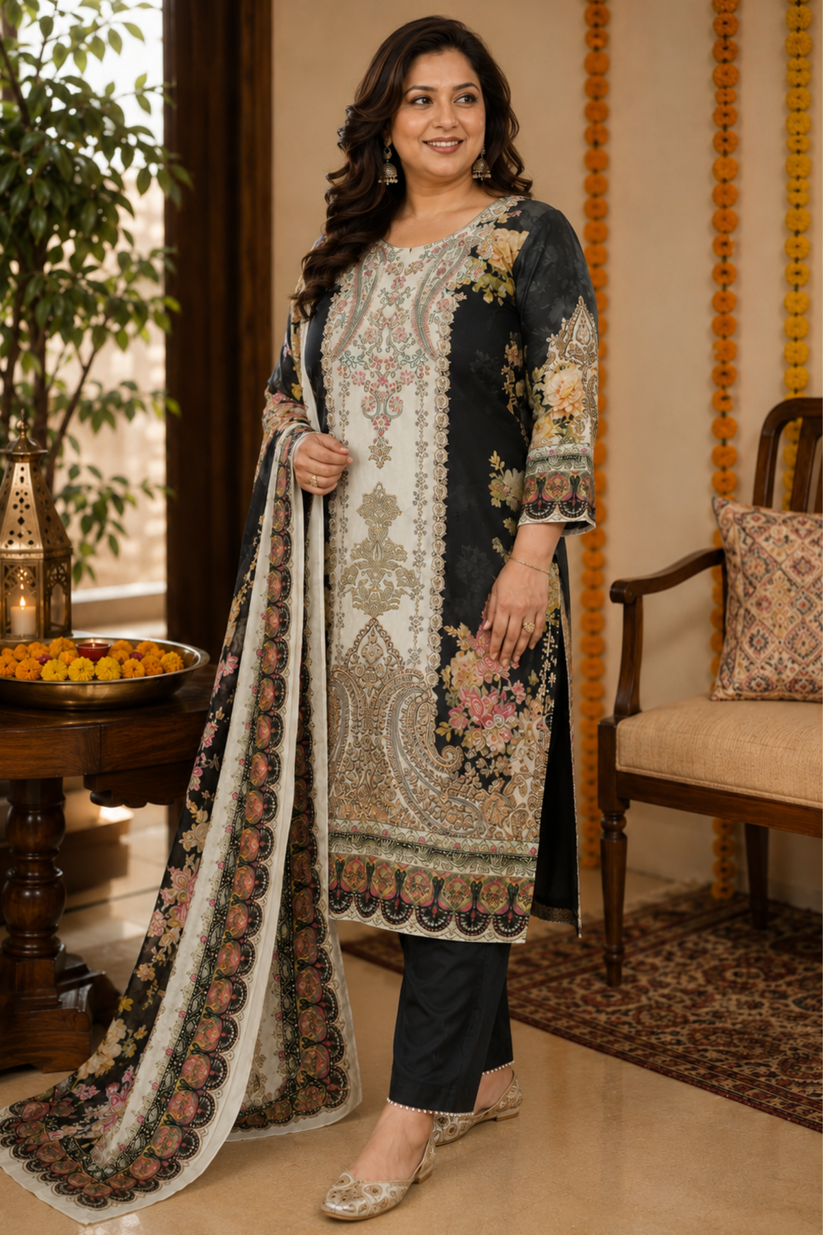 Zareen Karachi Muslin Suit with Aari Work