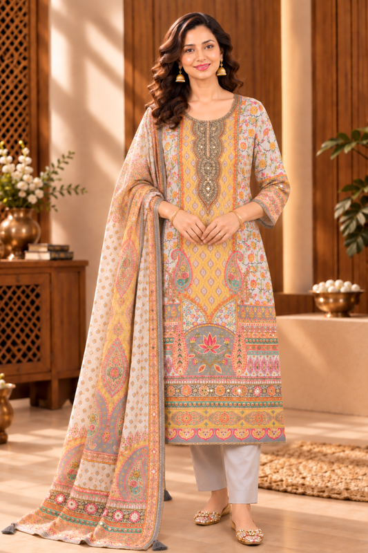 Naziya Karachi Muslin Suit With Mirror Work