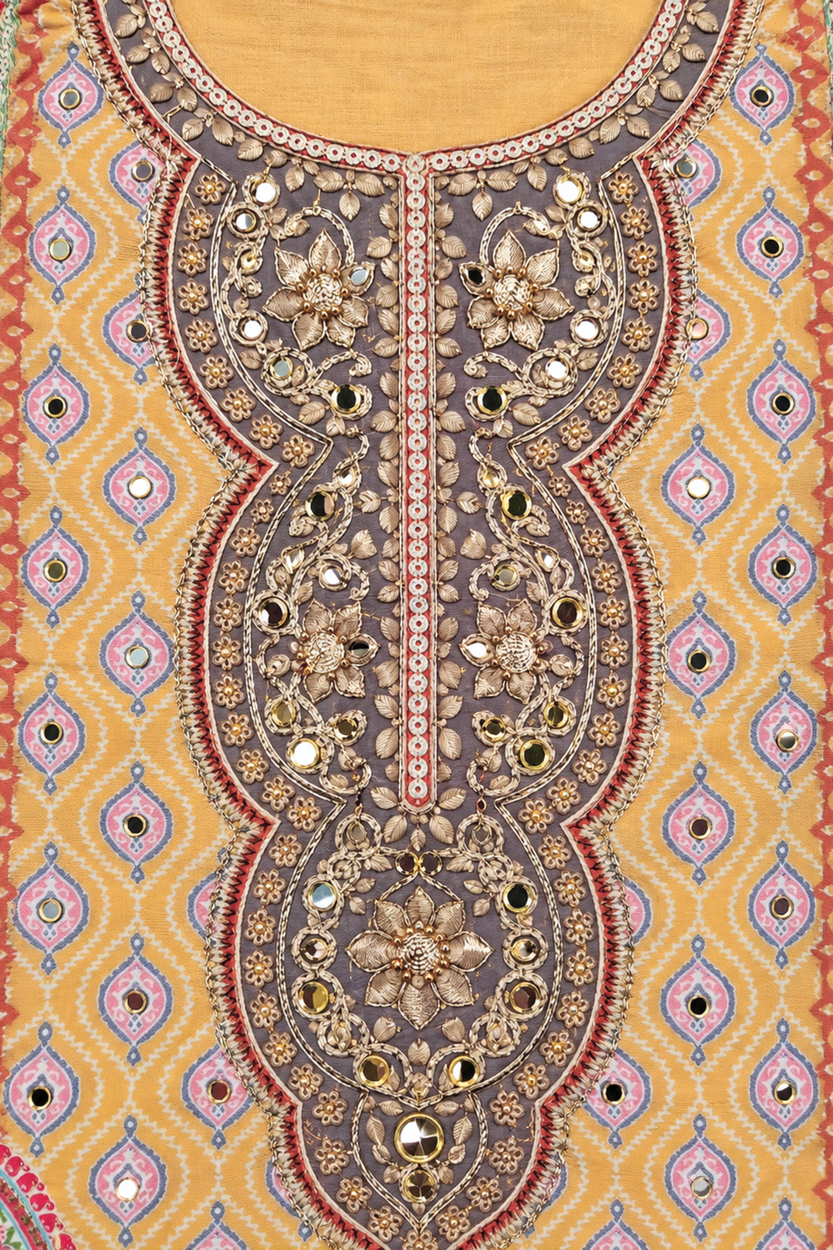 Naziya Karachi Muslin Suit With Mirror Work