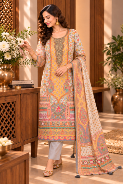Naziya Karachi Muslin Suit With Mirror Work
