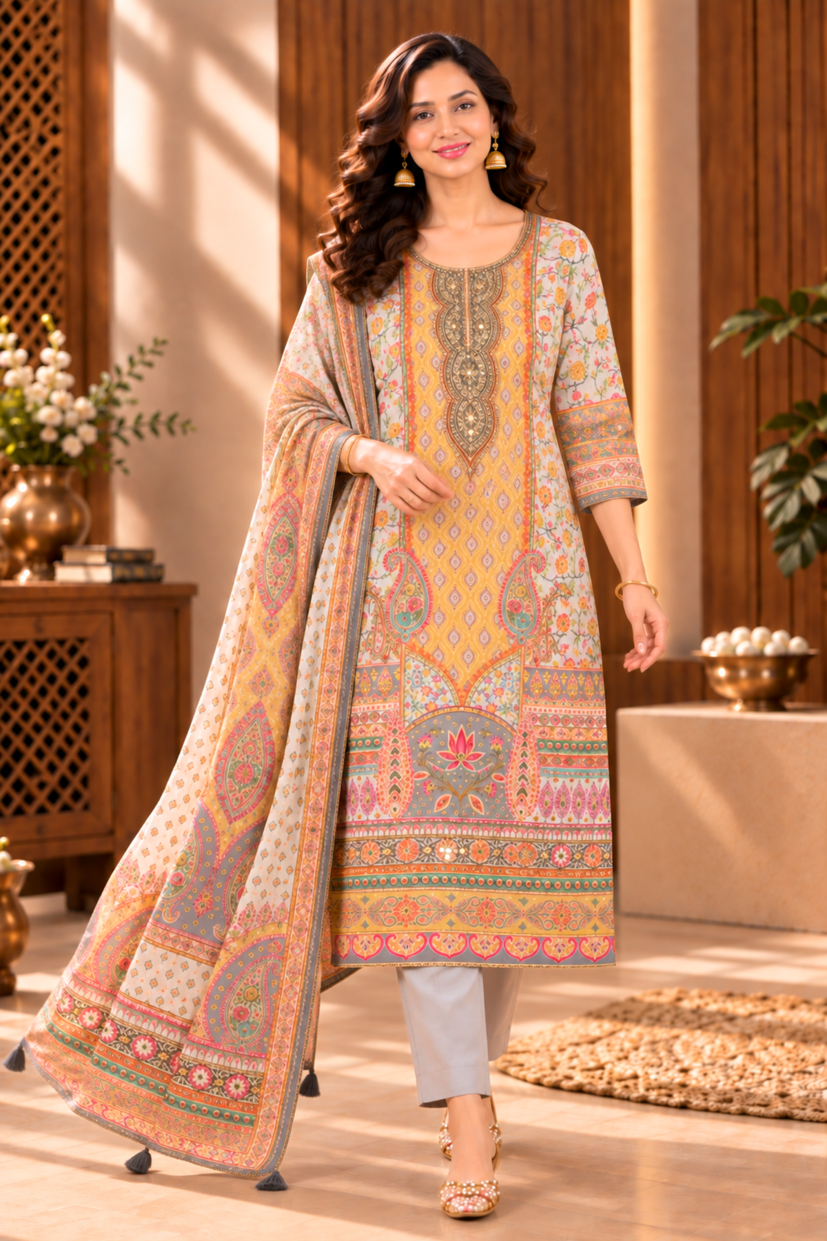 Naziya Karachi Muslin Suit With Mirror Work