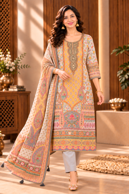 Naziya Karachi Muslin Suit With Mirror Work