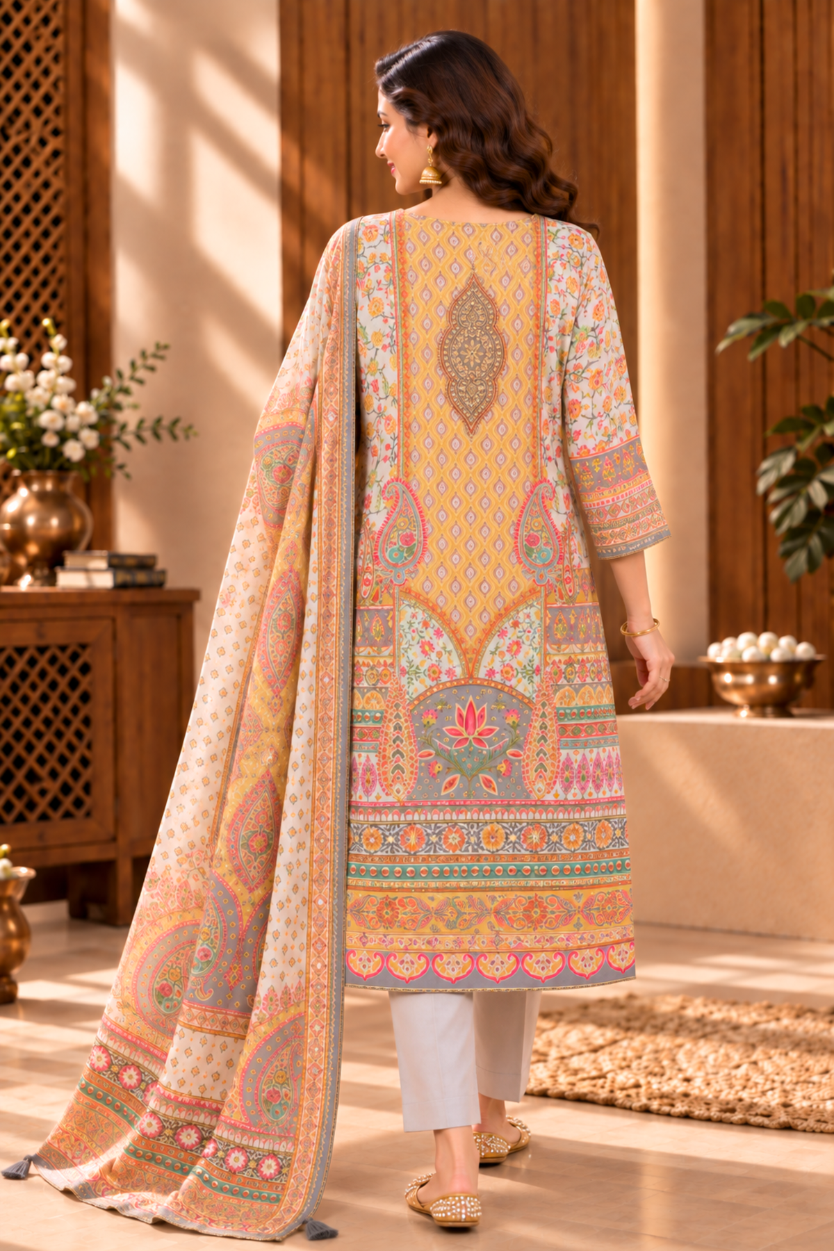 Naziya Karachi Muslin Suit With Mirror Work