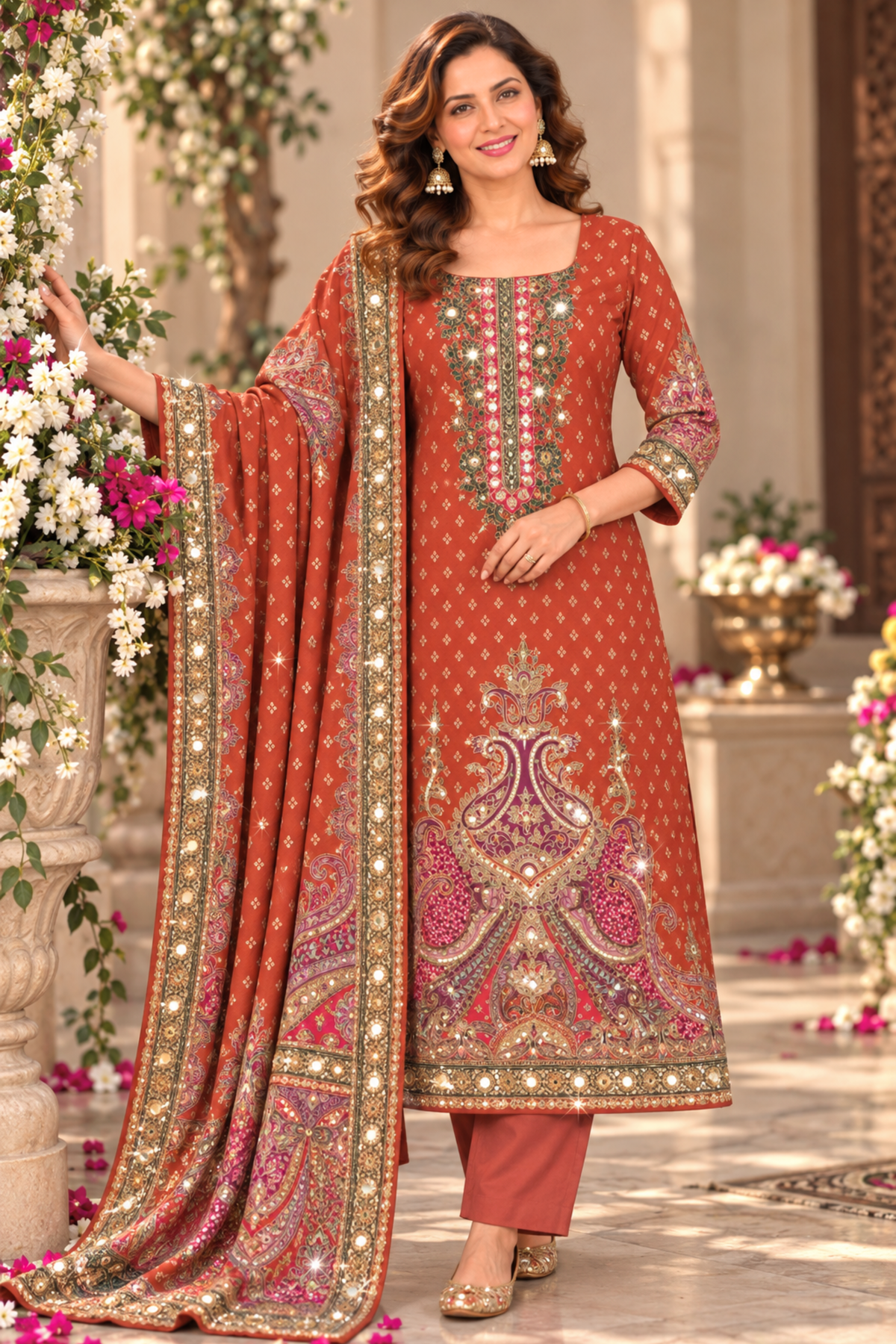 Zarqash Karachi Muslin Suit With Mirror Work