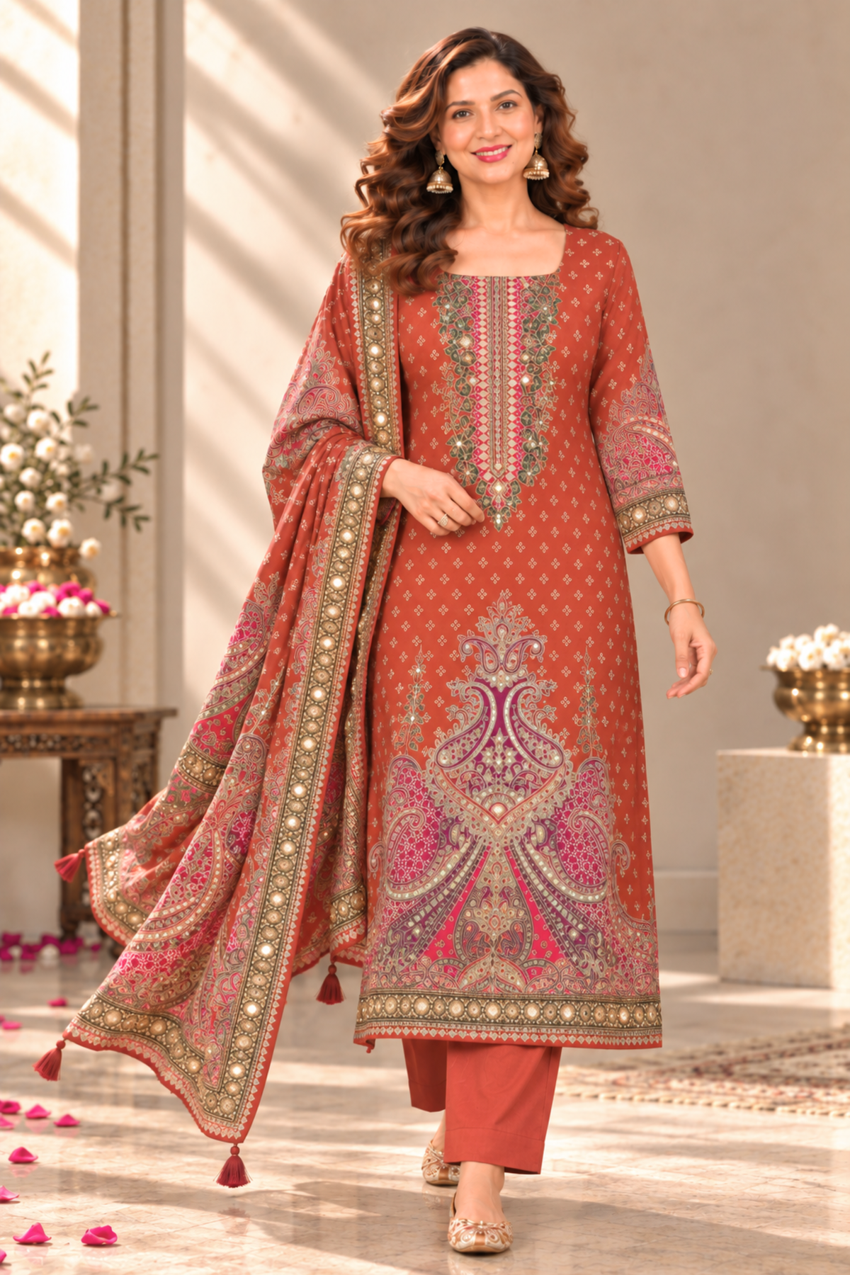 Zarqash Karachi Muslin Suit With Mirror Work