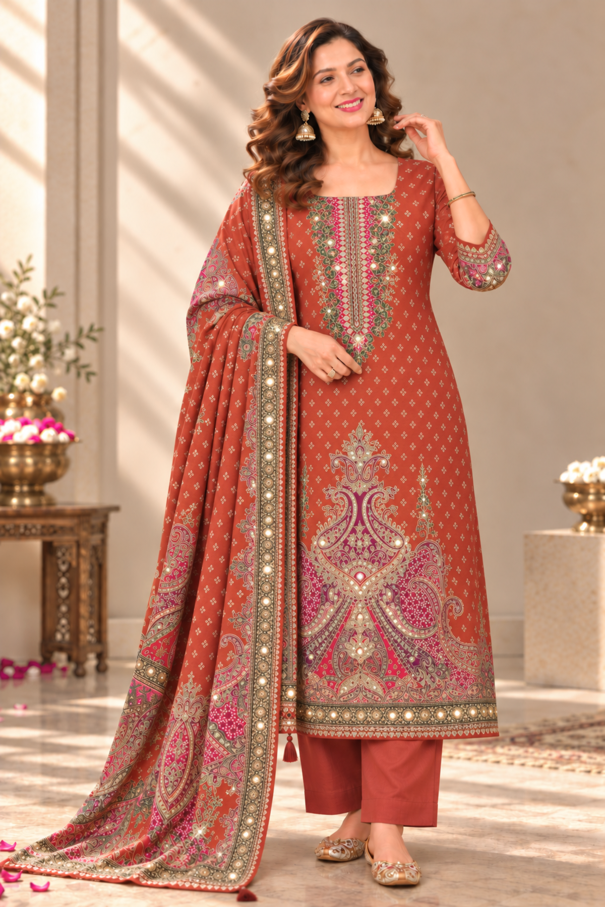 Zarqash Karachi Muslin Suit With Mirror Work