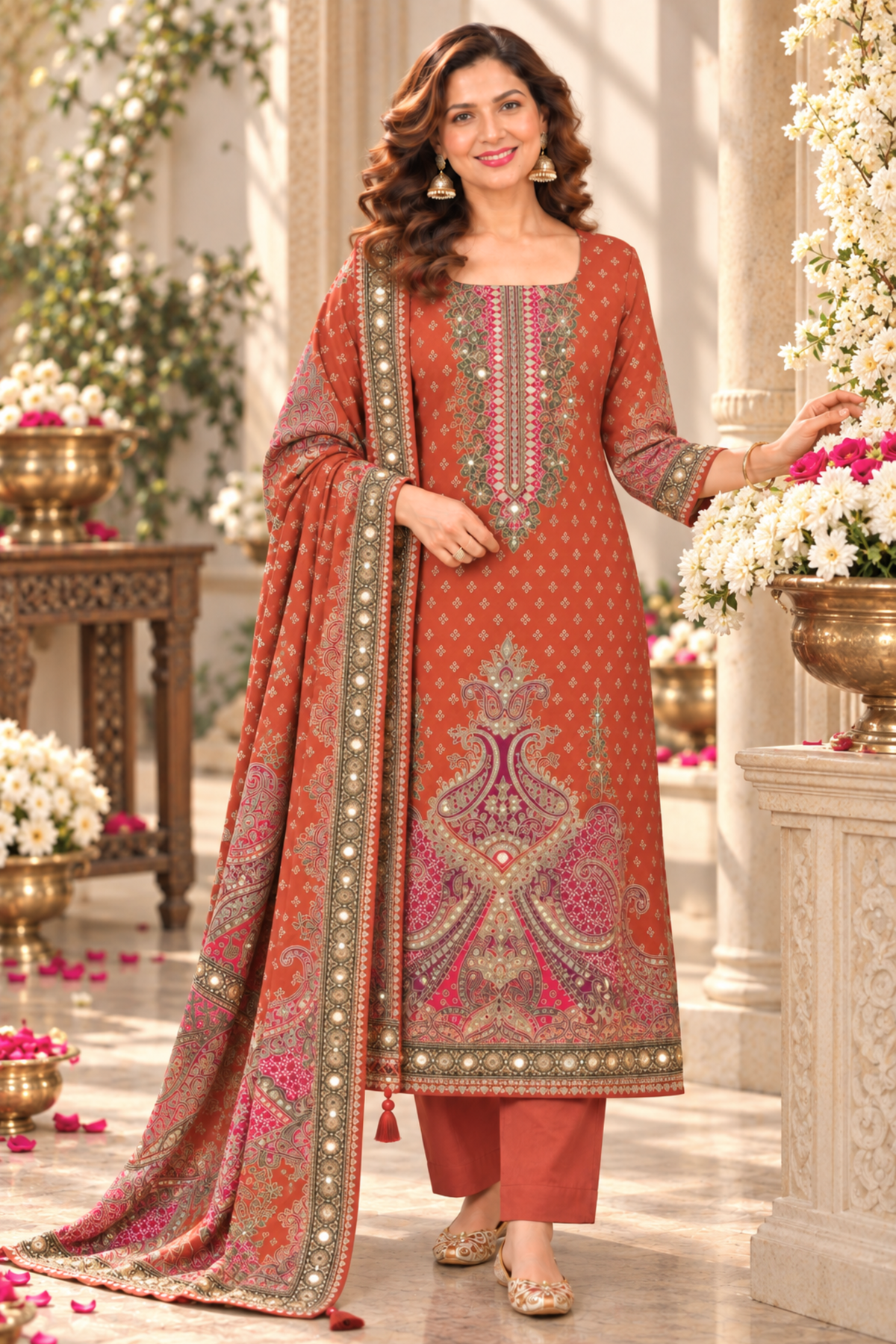 Zarqash Karachi Muslin Suit With Mirror Work