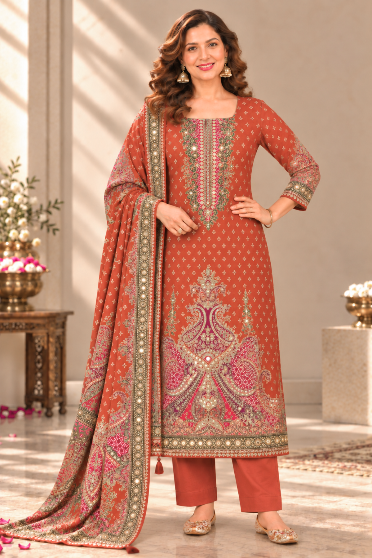 Zarqash Karachi Muslin Suit With Mirror Work