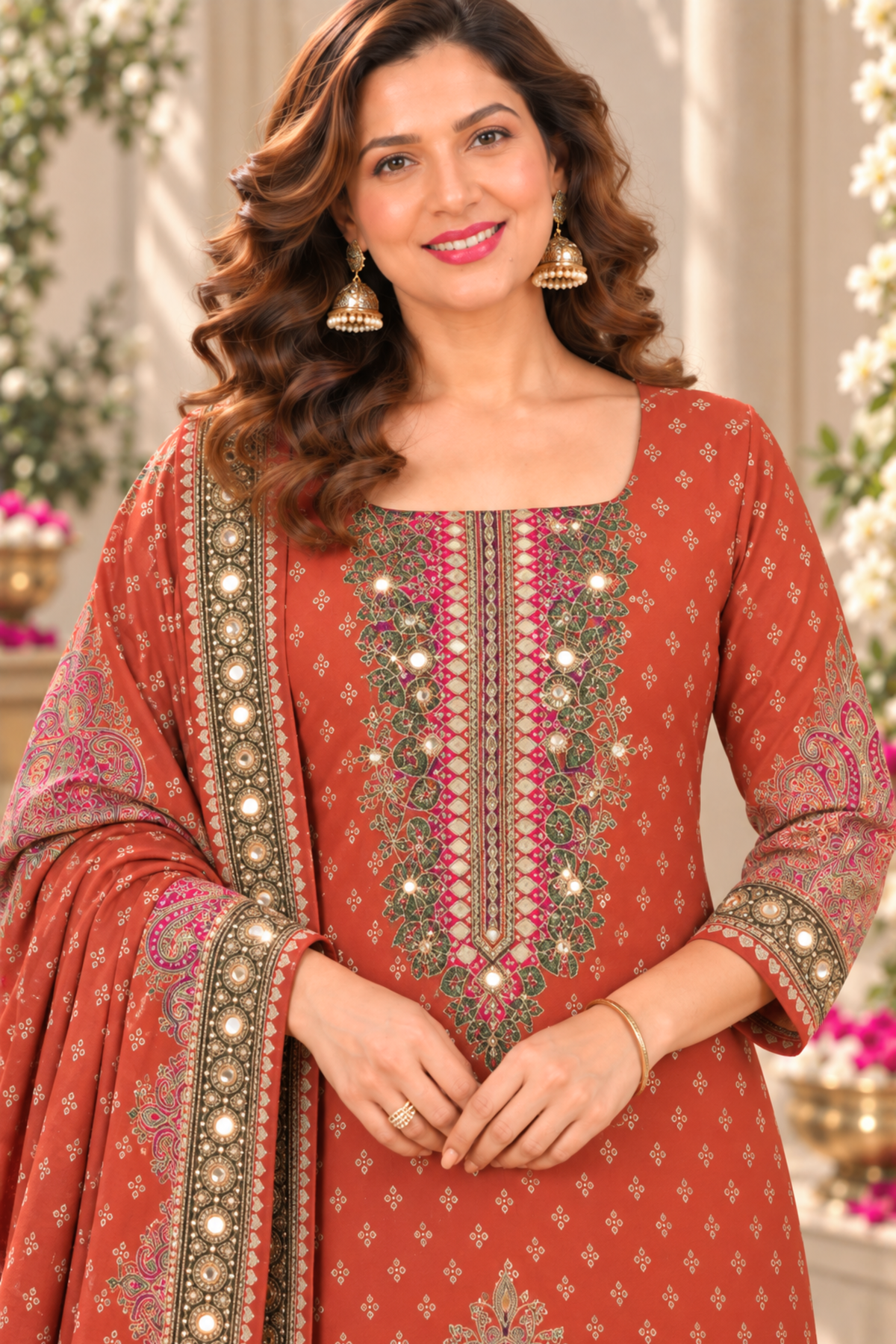 Zarqash Karachi Muslin Suit With Mirror Work
