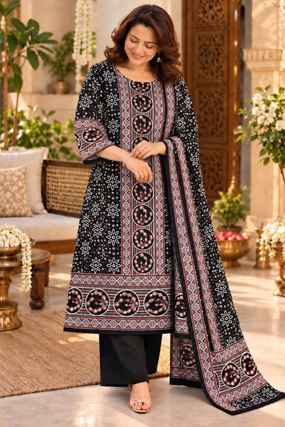 Zehra Black Ajrakh Suit With Beads Highlights