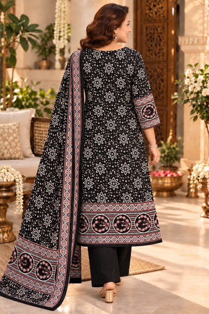 Zehra Black Ajrakh Suit With Beads Highlights