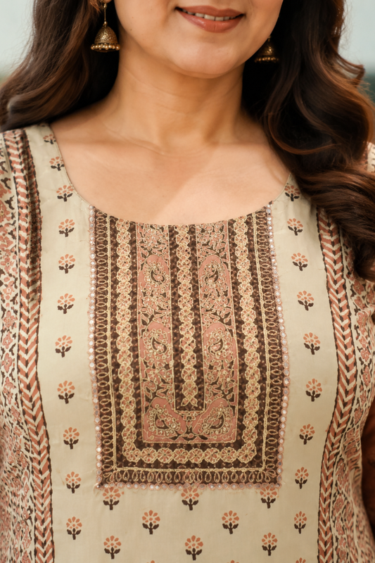 Zehra Ivory Crepe Suit With Mirror Work