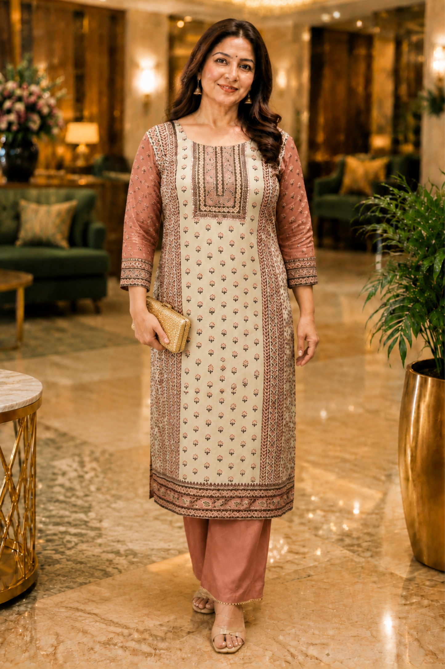 Zehra Ivory Crepe Suit With Mirror Work