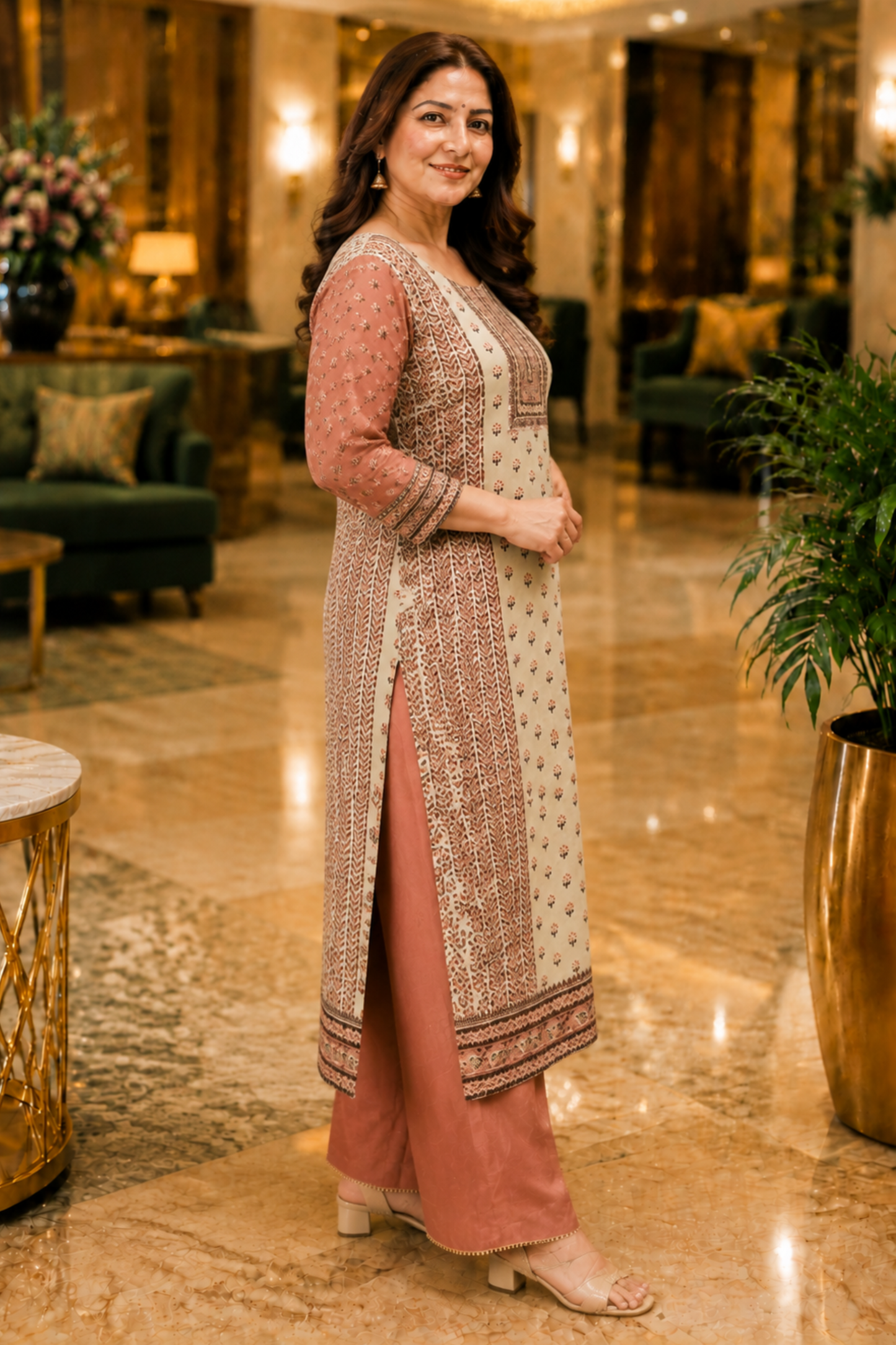 Zehra Ivory Crepe Suit With Mirror Work