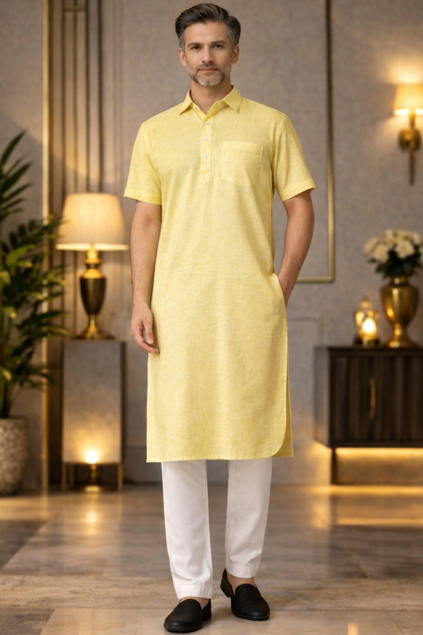 Zesty Lemon Textured Kurta Pajama
