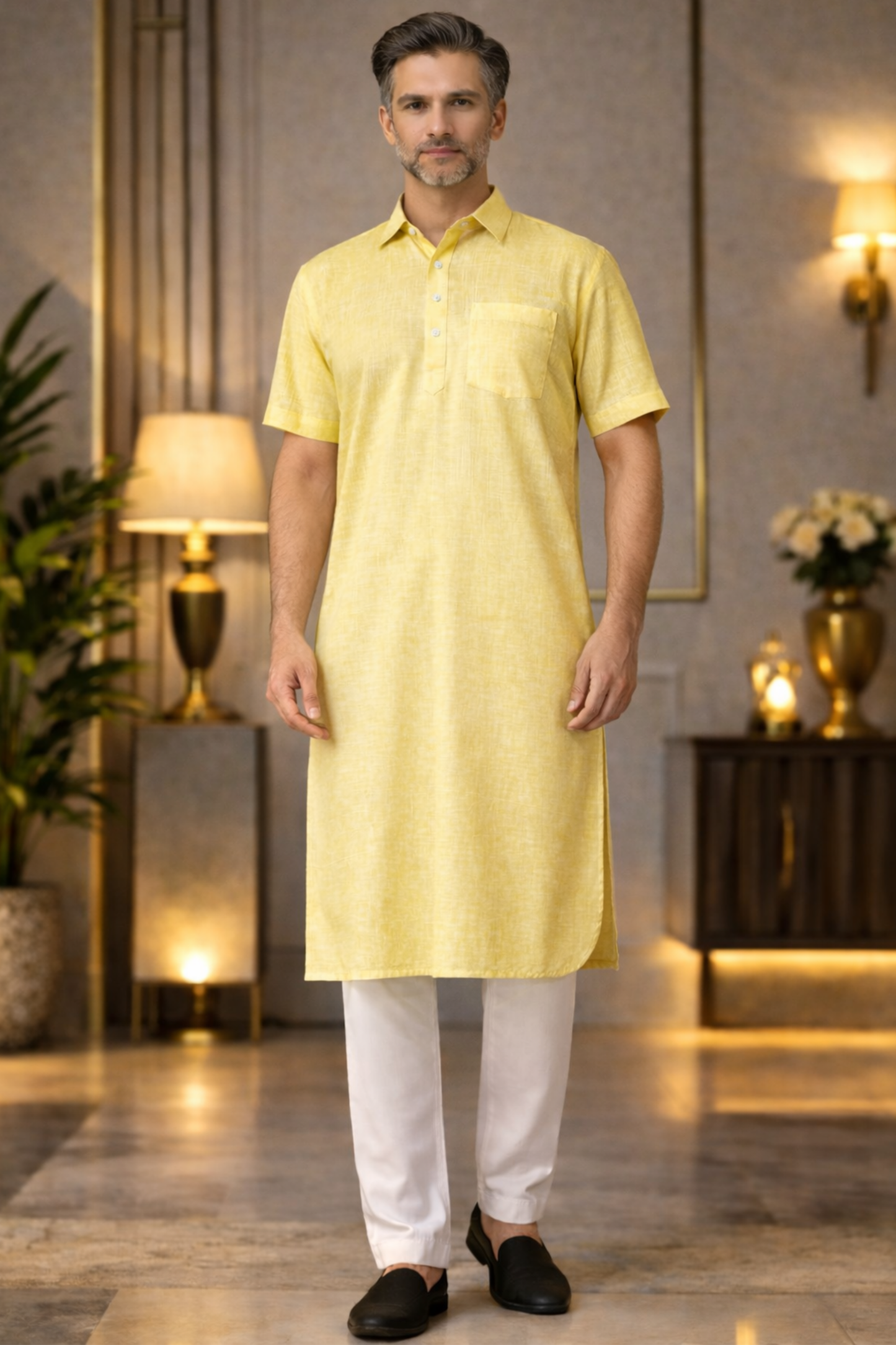 Zesty Lemon Textured Kurta Pajama
