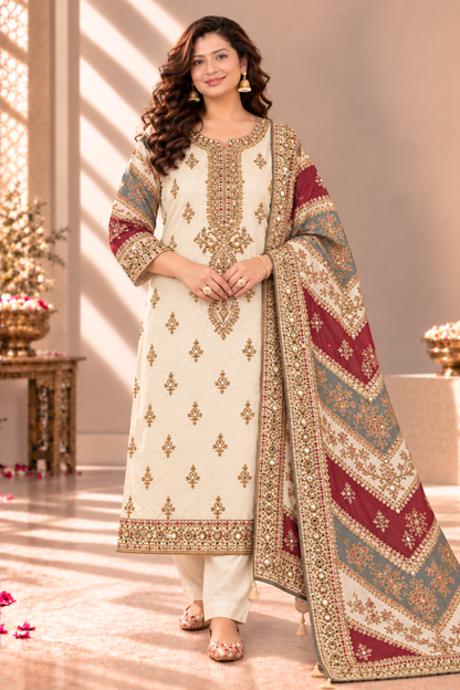 Zoya Karachi Muslin Suit With Aari Work
