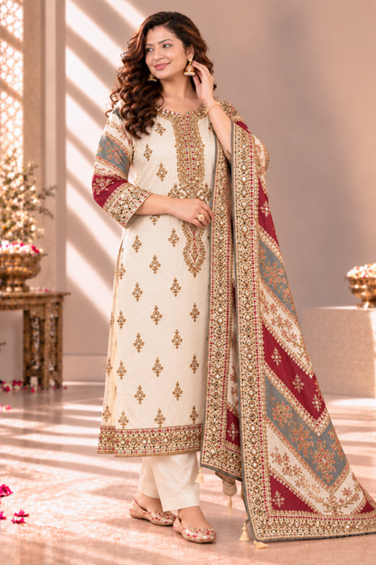 Zoya Karachi Muslin Suit With Aari Work