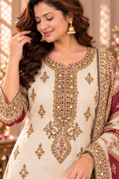Zoya Karachi Muslin Suit With Aari Work