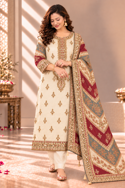 Zoya Karachi Muslin Suit With Aari Work