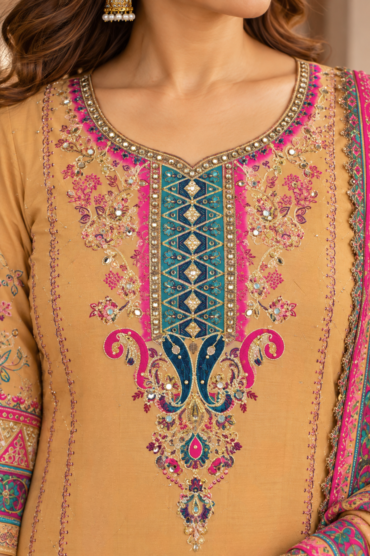 Zoya Karachi Muslin Suit with Aari Work