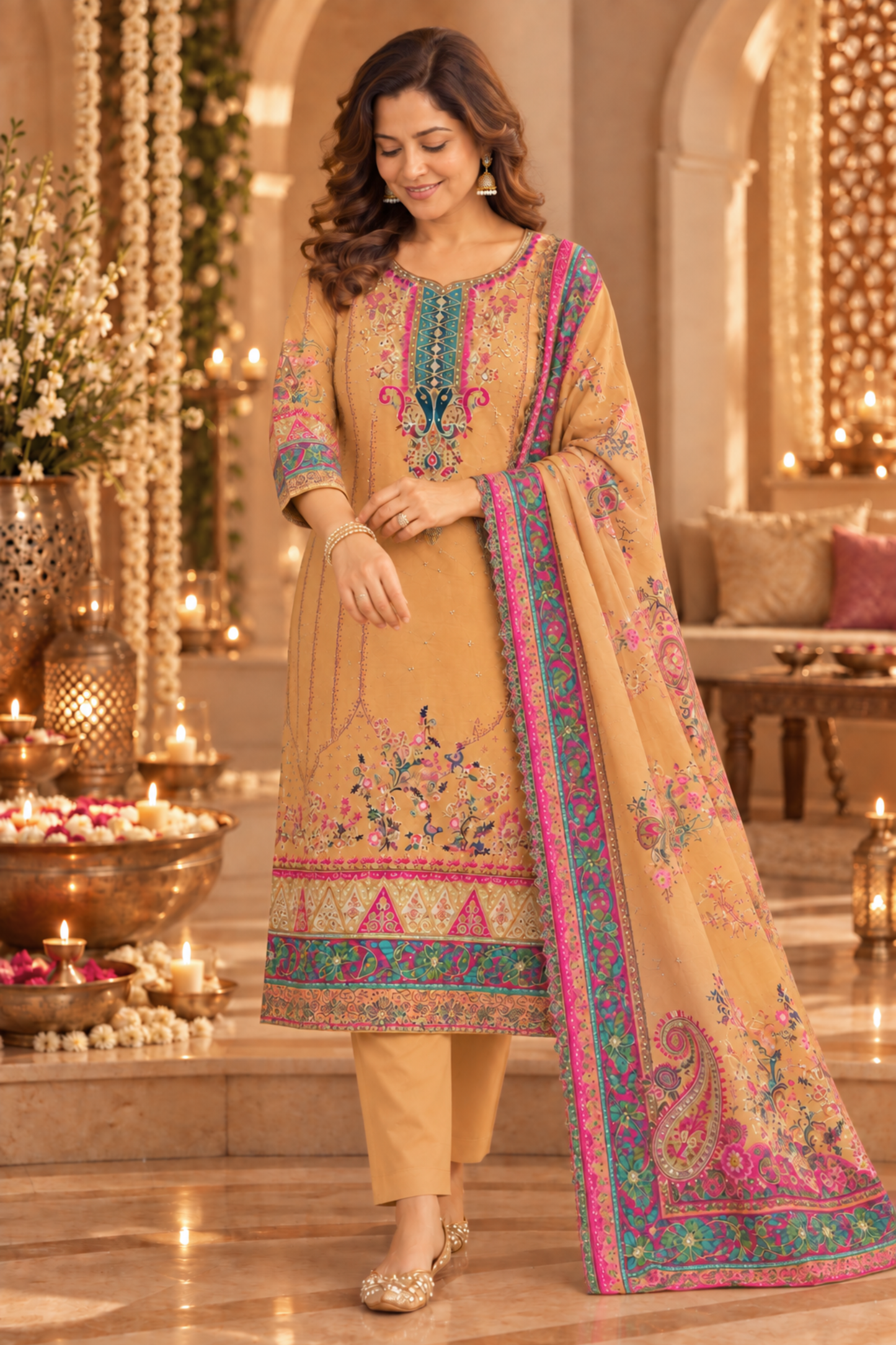 Zoya Karachi Muslin Suit with Aari Work