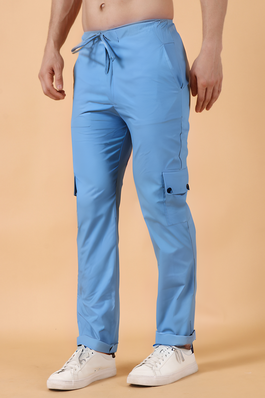 Buy Plus Size ​Cobalt Blue Stretch Cargo Pants At Apella | Sizes XS to 10 XL | India | Free Delivery | Customized