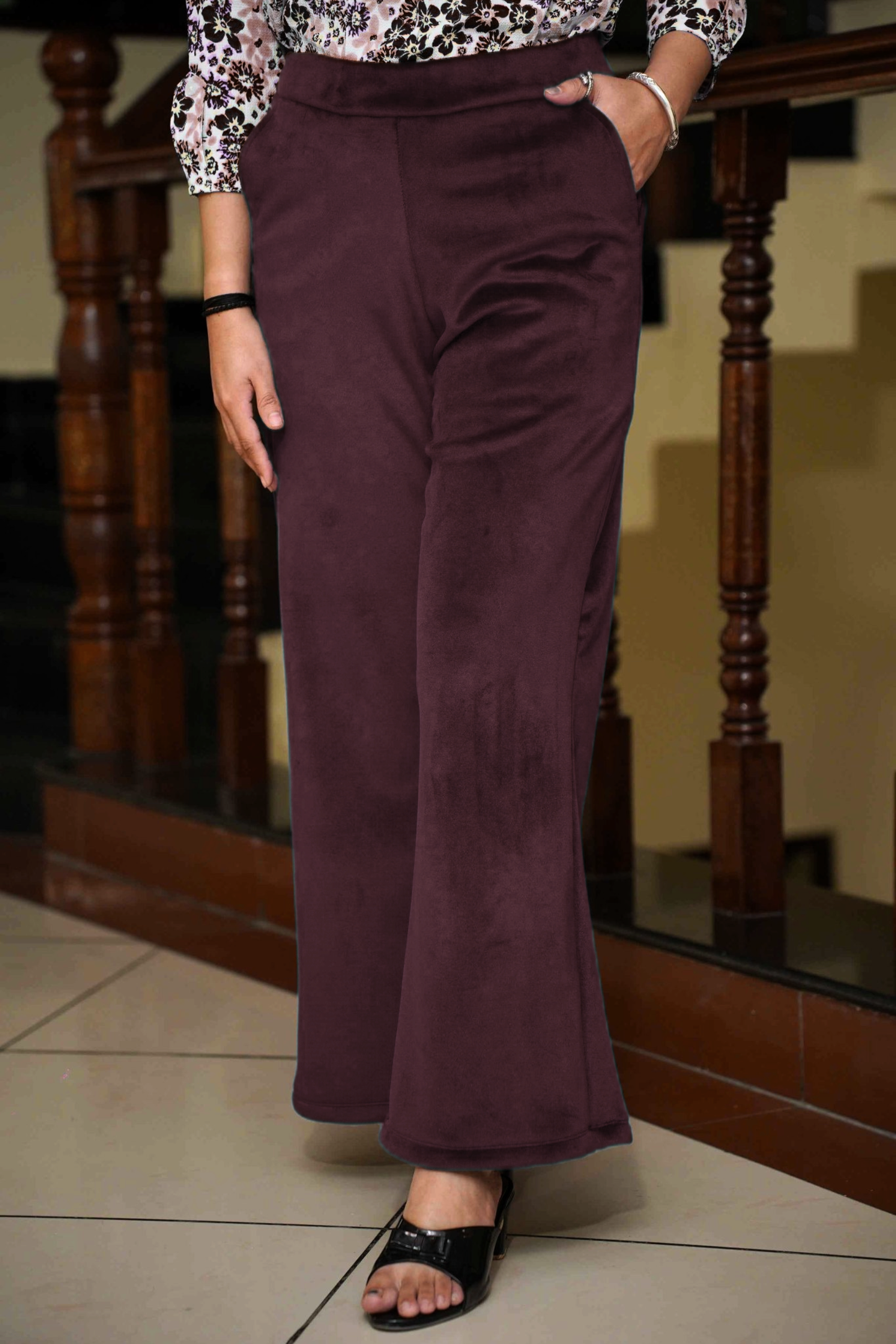 Burgundy Velvet Fleece Pants