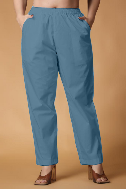 Greyish Blue Cotton Kurti Pant