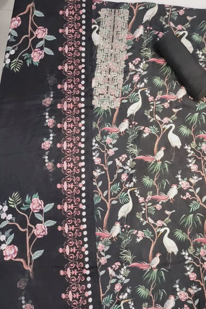 Black Songbird Muslin Dress Material