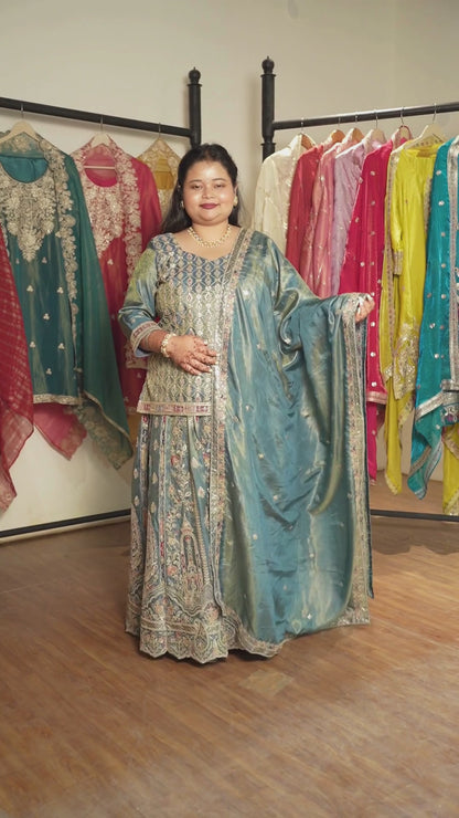 Zehnaya Blue Tissue Zari Embroidered Lehenga Choli
