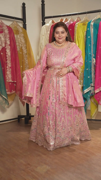 Ruhaya Rosé Tissue Lehenga With Zari Embroidery