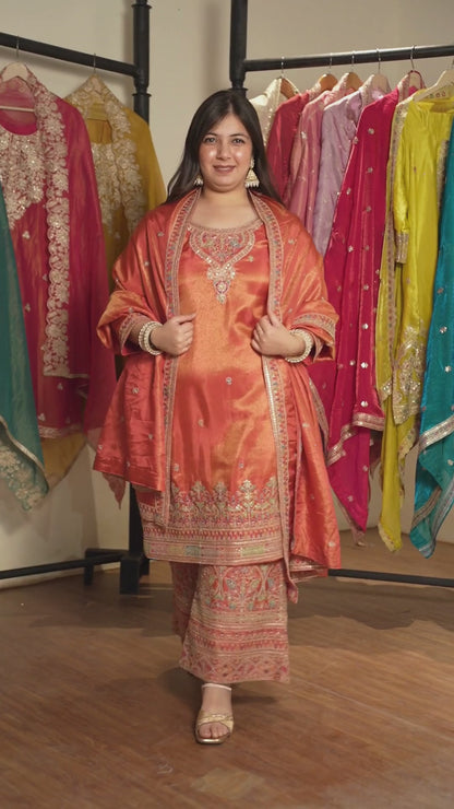 Ruhira Tissue Shimmer Embroidered Sharara Suit