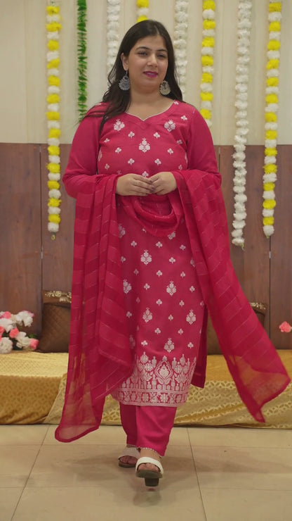 Rose Pink Jacquard Linen Suit