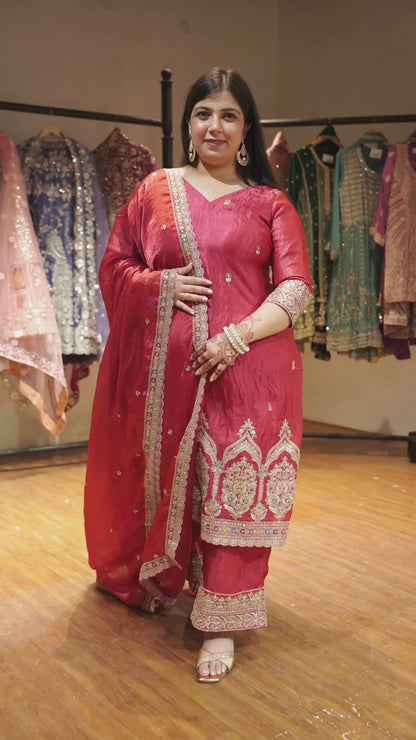 Kavisha Rose Suit Set With Zari & Thread Embroidery