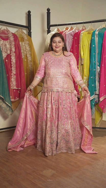 Ruhaya Rosé Tissue Zari Embroidered Lehenga Choli